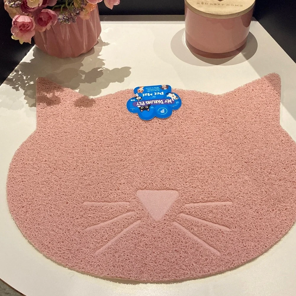 Pretty Pink Cat Shaped Mat and Ceramic Heart/Paws 🐾 Bowls Set of 2- NWT